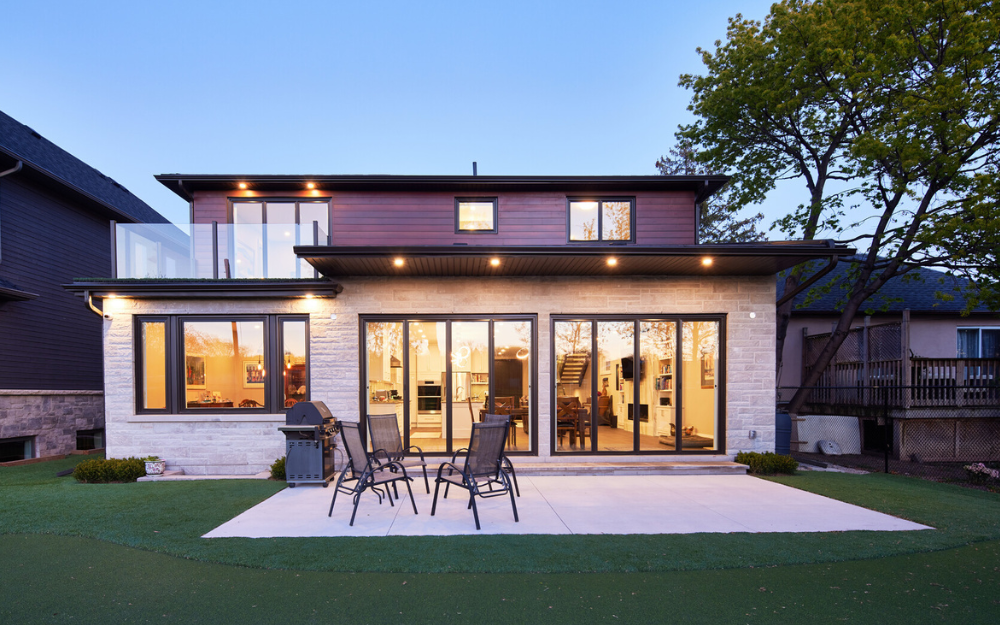 modern home exterior with black window frames